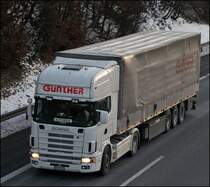 SCANIA TOPLINE 164L \8/  480 der S�dtiroler Spedition G�ntHER ist weitab der Heimat durch das Sauerland unterwegs. (29.01.2009)

