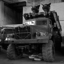 Ein KrAZ 255 mit mobiler Brücke im Technik Museum Pütnitz. (August 2006)