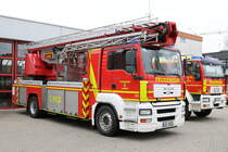 Feuerwehr Langen (Hessen) MAN TGA Teleskopmast MX 32 (Florian Langen 1/38) am 17.02.18 bei einen Fototermin fotografiert