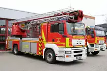 Feuerwehr Langen (Hessen) MAN TGA Teleskopmast MX 32 (Florian Langen 1/38) am 17.02.18 bei einen Fototermin fotografiert