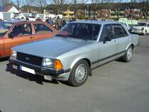Ford Granada MK2. 1977 - 1985. Die zweite Baureihe des Granada kam im September 1977 auf den Markt. Hier wurde das damalige Spitzenmodell dieser Baureihe abgelichtet. Ein Granada 2.8i in der luxuriösen Ghia-Ausstattung. Unter der Haube verrichtet ein V6-motor seinen Dienst, der aus 2792 cm³ Hubraum 160 PS leistet. Oldtimertreffen an Mo´s Bikertreff in Krefeld am 25.02.2018.