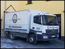 Brauerei Fahrzeug Mercedes Benz ATEGO am Brauhaus Trunk in Vierzehnheiligen am 25.2.2018.