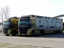 VOLVO-FH500 im Doppelpack mit Großviehtransporttransportauflieger von AMSYL; 180126