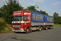 Scania 164L 580 V8 als Hängerzug des Schüttgut Transportunternehmens Rieder aus Österreich. Eine seltene aber sehr schöne Kombination. Breuna A44 05.07.2010