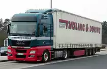 =MAN-Sattelzug der Spedition THÖLING & DÖRING rastet im März 2018 an der A 7