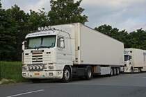 Was ganz besonderes aus Griechenland.... Scania 143M 500 mit Kühlsattel in Breuna A44. 12.06.2012