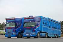 Zwei Scania R580 V8 Topline von H.Peitzmann in Breuna A44. 18.02.2013