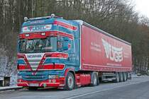 Scania R500 V8 Topline von Vögel Transporte aus Österreich auf einem Parkplatz zwischen Kassel Wilhelmshöhe und Kreuz Kassel West. 11.02.2013