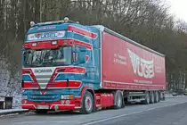 Scania R500 V8 Topline von Vögel Transporte aus Österreich auf einem Parkplatz zwischen Kassel Wilhelmshöhe und Kreuz Kassel West. 11.02.2013