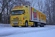 Volvo FH12 480 von Bernd Thiel mit Kühlauflieger in Breuna A44. 27.01.2012