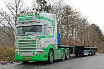 Scania R500 6x2/4 V8 Topline von Hooyer mit einem Langmaterialauflieger. Breuna 02.02.2010