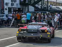 Rückansicht eines Ferrari 488 GTB in der Blanckpain Cup, fotografiert am 26.08.2017.