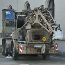 Der Autokran Faun O&K ALF 33/20 der Bundeswehr aus dem Jahr 1959 im Militärhistorischen Museum der Bundeswehr. (Dresden, April 2018)