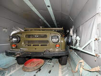 Dieser UAZ 469 wurde in einen Mi-8 Hubschrauber verladen. (Flugplatzmuseum Cottbus, April 2018)