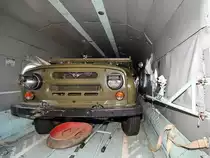 Dieser UAZ 469 wurde in einen Mi-8 Hubschrauber verladen. (Flugplatzmuseum Cottbus, April 2018)