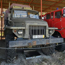 Ein Ural 375 Kofferfahrzeug im April 2018 im Flugplatzmuseum Cottbus.