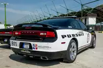 Rückansicht: Dodge Charger R/T in  Polizei-Kleidung , fotografiert am 29.04.2018.