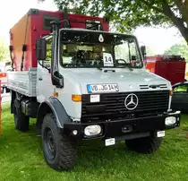 =MB Unimog 1300 des DRK, konnte bei der Gemeinschaftsveranstaltung von DRK Fulda und dem Feuerwehrmuseum Fulda bewundert werden. Die zweitägige Veranstaltung  Roter Sommer  erinnert an die Bedeutung der vielen Hilfsorganisationen. Mai 2018
