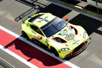 In der Boxgasse #95 Pro , Aston Martin Racing mit Aston Martin Vantage GTE der Fahrer: Marco Sørensen, Nicki Thiim & Darren Turner. Langstrecken-WM (FIA WEC) – Sechs Stunden von Spa-Francorchamps 5.Mai 2018