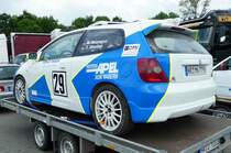 =Honda Civic, Teilnehmerfahrzeug der Rallye Fränkisches Weinland 2018, gesehen auf dem Rasthof Fulda Nord im Mai 2018