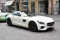 AMG Mercedes GTS V8 Turbo steht vor einem Hotel in Basel. Die Aufnahme stammt vom 21.05.2018.