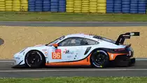 Porsche 911 RSR, LMGTE Am Nr.86, Gulf Racing, Fahrer: Mike Wainwright, Ben Barker &
Alex Davison. 41. Gesamt nach 283 Runden. Hier am 13.Juni 2018 Freistraining der 86. 24-Stunden-Rennen von Le Mans