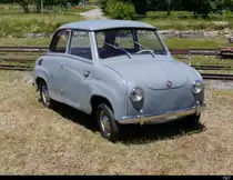 Graues Goggomobil Oldtimer an einer kleine Oldtimer Ausstellung auf dem Areal von La Traction in Pre Petitjean am 23.06.2018