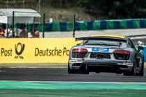 Rückansicht eines Audi R8 in Rahmen des Seyffarth Audi R8 LMS Cup am 02.06.2018 auf dem Hungaroring.