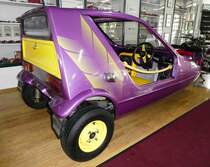 =Dreirad Bond Bug, Bj. 1971 von Bond Cars Ltd., 600 ccm, 38 PS, präsentiert im Deutschen Automobilmuseum Fichtelberg im Juli 2018. Von diesem Fahrzeug gibt es in Deutschland, nach Angaben des Museums, 2 Exemplare.