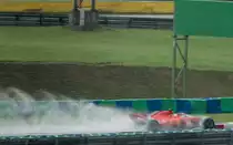 Ferrari F-1 Rennwagen im Regen auf dem Hungaroring am 28.07.2018.
