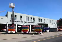 Feuerwehr Bad Homburg IVECO Magirus DLK 23/12 (Florian Homburg 1-30),Mercedes Benz Atego HLF (Florian Homburg 1-46-2) und Mercedes Benz Atego VLF (Florian Homburg 1-46-1) am 12.08.18 beim Tag der offenen Tür