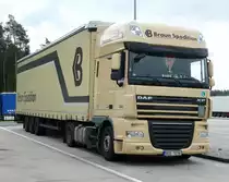 =DAF XF-Sattelzug der Spedition BRAUN rastet im Juni 2018 an der A 7