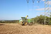 John Deere 8500i am 01.09.18 bei Frankfurt Bergen beim Mais Häckseln