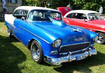 =Chevrolet Bel Air Sportcoupe, Bj. 1955, 365 PS, ausgestellt bei Blech & Barock im Juli 2018 auf dem Gelände von Schloß Fasanerie bei Eichenzell