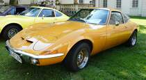 =Opel GT, Bj. 1971, 1900 ccm, 110 PS, ausgestellt bei Blech & Barock im Juli 2018 auf dem Gelände von Schloß Fasanerie bei Eichenzell