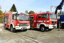 Feuerwehr Usingen Merzhausen Mercedes Benz Atego LF10/6 Kats (Florian-Usingen 5-43) und Feuerwehr Usingen Eschbach MAN TGM RW (Florian Eschbach 51) am 03.10.18 beim Tag der offenen Tür des THW in Bad Homburg