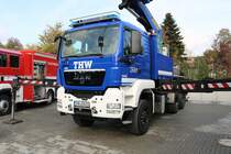 THW Bad Kreuznach MAN TGS LKW mit Kran am 03.10.18 beim Tag der offenen Tür in Bad Homburg