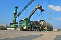 Spedition Kübler MAN TGX V8 Schwerlastsattelzug am 20.10.18 beim Tag der offenen Tür in neuem Schwerlastzentrum im Mannheimer Hafen 