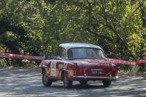 Rückansicht: Skoda Ur-Felicia (Rallye) auf dem Mecsek Rallye, Oktober, 2018.