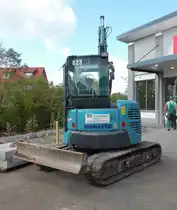 =Komatsu PC 55 SR, des Bauunternehmens FLEISCHMANN steht im Oktober 2018 in Fulda-Lehnerz