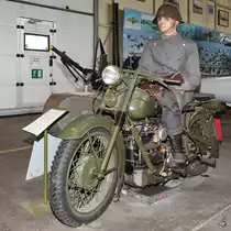Ein Nimbus Motorrad mit Beiwagen aus dem Jahr 1938, hergestellt von der Firma Fisker & Mielsen. (Verteidigungs- und Garnisonsmuseum Aalborg, Juni 2018)