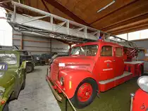 Ein Feuerwehrleiterwagen der Firma Triangel Anfang Juni 2018 im Verteidigungs- und Garnisonsmuseum Aalborg.