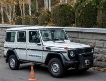 Klassischer Mercedes-Benz G Klasse der Wasserwerke Zürich, in November 2018.