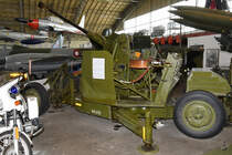 Eine 40-mm-Bofors-Flugabwehrkanone auf Radlafette Anfang Juni 2018 im Verteidigungs- und Garnisonsmuseum Aalborg.