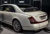 Maybach 62S Landaulet, Rückansicht mit offenem Dach. Foto: Auto Zürich November 2018.