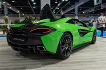 Rückansicht eines McLaren 570 S Cabriolet, fotografiert auf der Auto Zürich, November 2018.