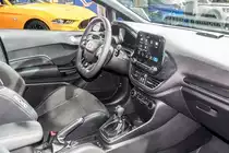 Interieur des 2018-er Ford Fiesta ST. Sitzprobe auf der Auto Zürich, November 2018.