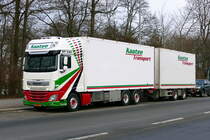 DAF XF 530, Tandem -Hängerzug von ''Kaatee Transport'' /NL,  Berlin -Charlottenburg im Januar 2019.