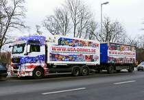 MAN -Hängerzug,  'USA-Drinks',  Berlin -Charlottenburg im Januar 2019.