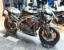 Triumph Speed Triple RS. 1050ccm; 150PS bei 10500U/min. Flüssigkeitsgekühlter Dreizylinder - DOHC - Reihenmotor. Foto: Berliner Motorrad Tage, BMT, 08.02.2019